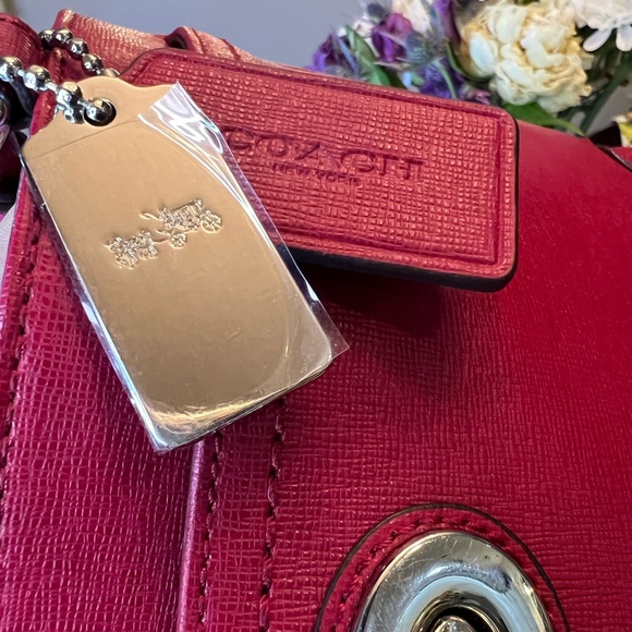 COACH Red Saffiano Leather Satchel Handbag - Picture 13 of 13